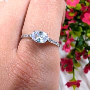 Gorgeous Genuine Crystal and Sterling Silver Plated Vintage Ring Size 8.75